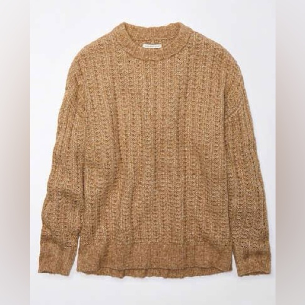 Aerie Cozy Tan Waffle Knit Sweater